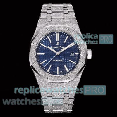 OMF Swiss clone Audemars Piguet Royal Oak 15400 Frost Gold Blue Face Watch 